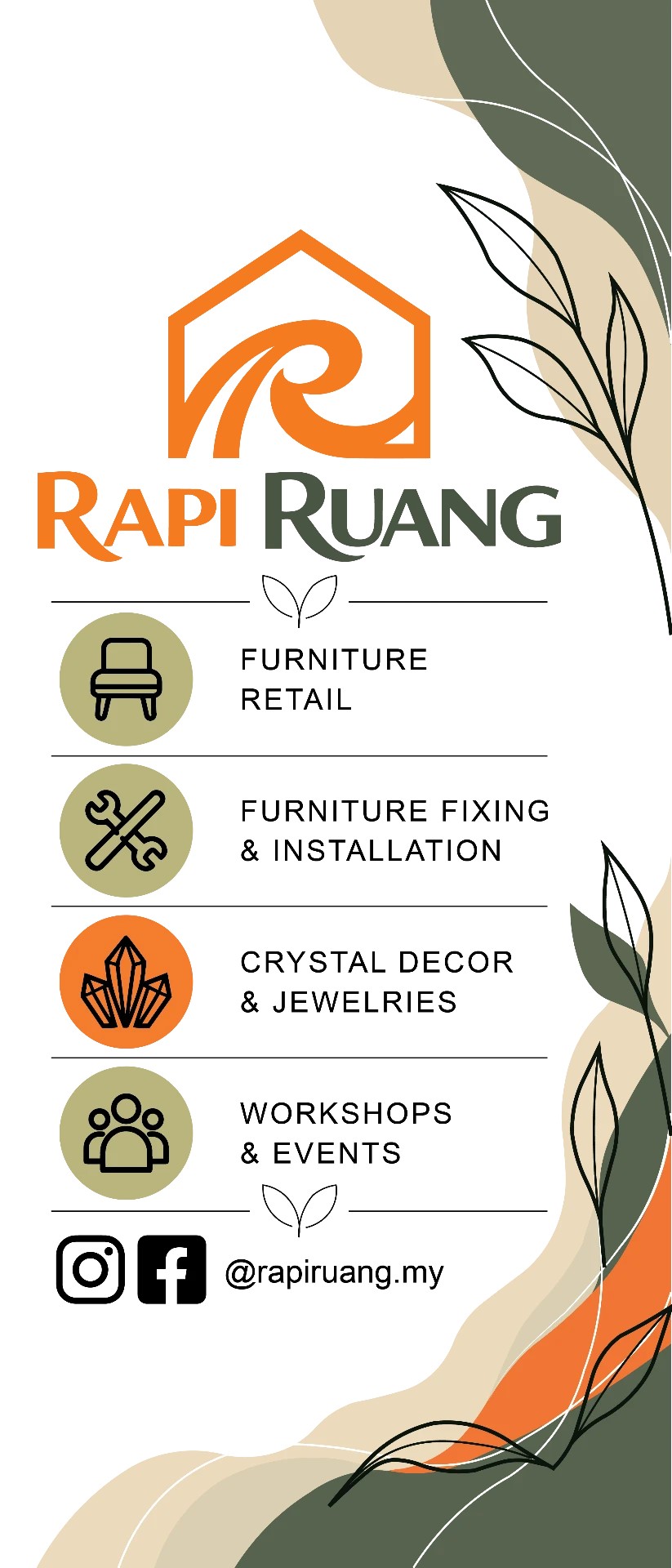 Rapi Ruang glass door decal artwork with logo and category icons on white