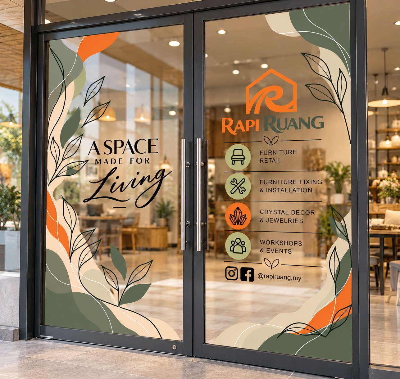 Rapi Ruang glass doors shown as a mock-up